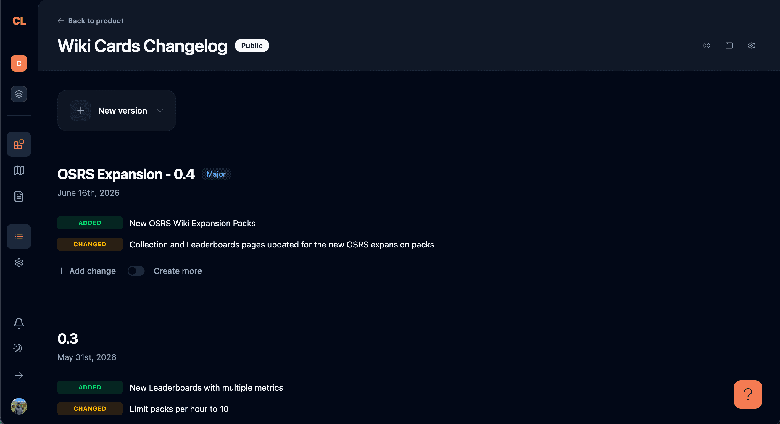 ChangeLayer changelog workflow