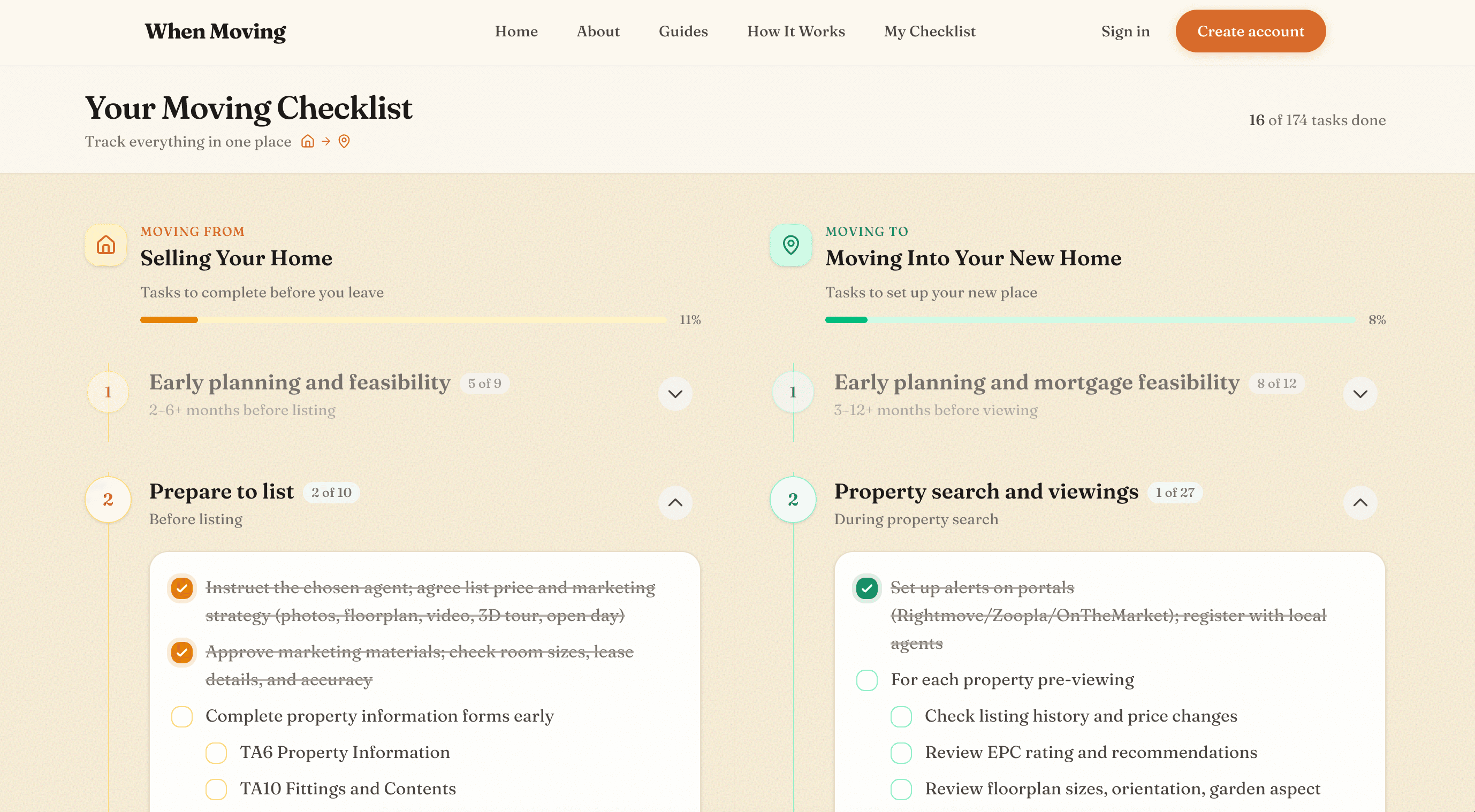 Dual moving checklist timeline